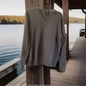 Jos A Bank Traveler V Neck Men’s Gray Pullover Sweater Cotton Large Preppy